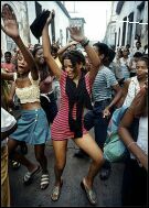 Cuban girls having fun in the streets of Havan city.
